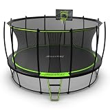 JumpFlex Trampoline with Basketball Hoop - Hero 12FT 14FT 15FT Round Outdoor Backyard Trampoline ASTM Approved with Net Safety Enclosure & Ladder Playset with Fast Assembly