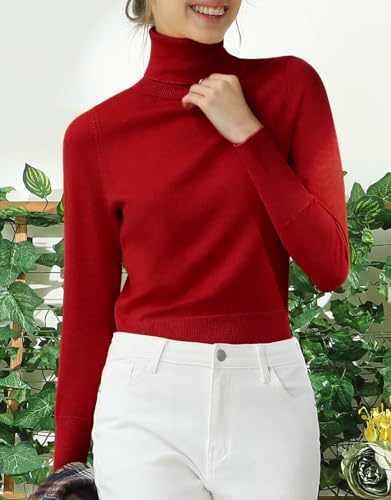 Image of Stretch Soft Knit Sweater Turtle Neck Long Sleeve Casual Lightweight Pullover Sweater for Womens with Plus Size