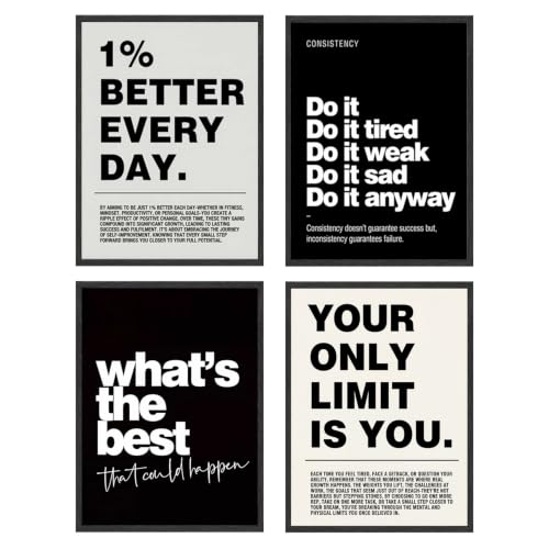 ZOFUIXIU 4Pcs Inspirational Office Wall Art,Motivational Canvas Wall Decor,Black and White Positive Quotes Posters Picture for Bedroom Living Room Classroom Gym Office (8X10 Inches, Unframed)