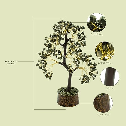 Image of Pyrite Crystal Tree for Money | 9-10 Inch | 300 Beads | Money Stone Tree for Wealth, Confidence, Vastu Correction, Positive Energy, Reiki Healing & Good Luck
