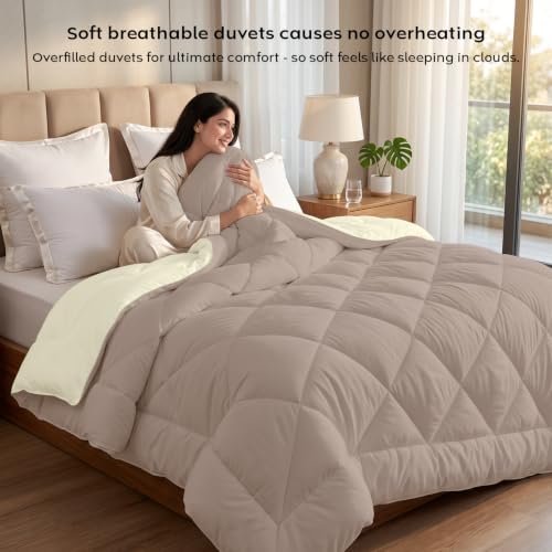 Image of AYKA Reversible Comforter 220 GSM Microfiber Reversible AC Comforter /Blanket for Winter /Quilt /Duvets for Queen Size Single Bed Comforter (60 * 90, Taupe & Cream)| TC - 220
