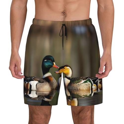 Mallard Ducks Built-in Compression Lining Men's Double Swim Trunks Shorts Beach Shorts with Two Pockets