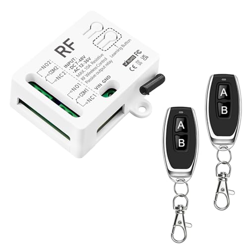 Tedeligo 433Mhz RF Wireless Remote Control Switch with 2 Transmitters DC 7V 12V 24V 36V 48V AC12V 24V 36V 10A 2Ch Relay Receiver for light gate motor