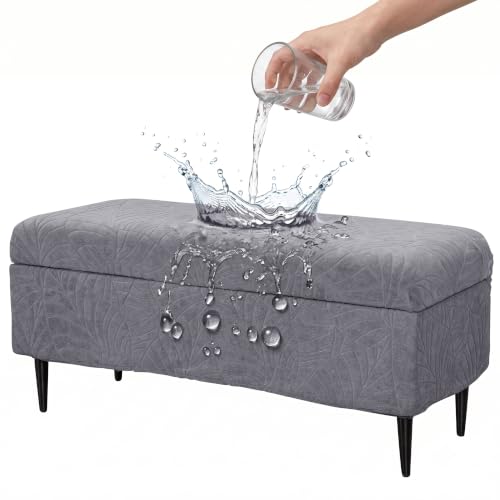 Image of FUANGUI Waterproof Ottoman Cover Slipcovers Rectangular Folding Stretch | Storage Bench Footrest Sofa Stool Covers Footstool Protector with Elastic Bottom, Removable Washable,Medium