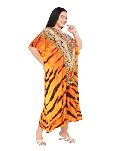 Image of Gypsie Blu Women Plus Size Kaftan Dress Beach Cover Up Maxi Dresses for Women, V-Neck Kimono Sleeve 1X-3X