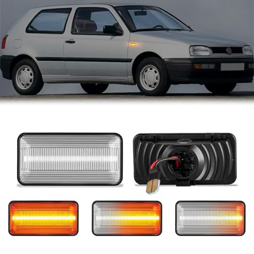 Image of OZ-LAMPE LED Side Indicator for VW Golf 3 Vento Seat cordoba,Amber Dynamic Side Marker, Error Free Dynamic Repeater Blinker, Canbus Design Flowing Side Marker Repeater Clear Lens