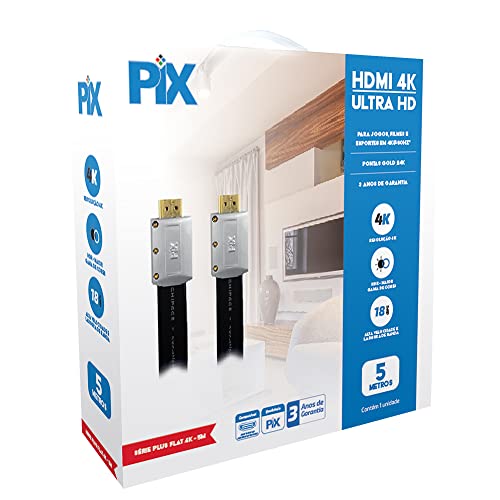 PIX Cabo HDMI 2.0-4K HDR 19P Flat Desmontável, 5 metros