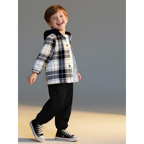 Image of Size 2-6 Years Toddler Boys Clothes Plaid Hooded & Pants 2 Piece Set Kids Boys Fall Outfits Sets