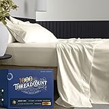 TEXAS LINEN CO. Pure King Size Cotton Bed Sheets Set (King, 1000 Thread Count) Cream Sheets and Pillow Cases (4 Pc) – Cotton Sheets King Size Bed- Sateen Weave Sheets- 16” King Deep Pocket Sheets