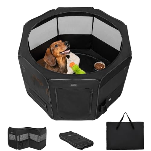 PETSFIT Portable Dog Playpen,36" Dog Play Pen Indoors with Removable Waterproof Mat & Zippered Roof | RV, Camping, Travel Dog Pen | Whelping & Cat Observation Space(36" L x 36" W x 21" H)