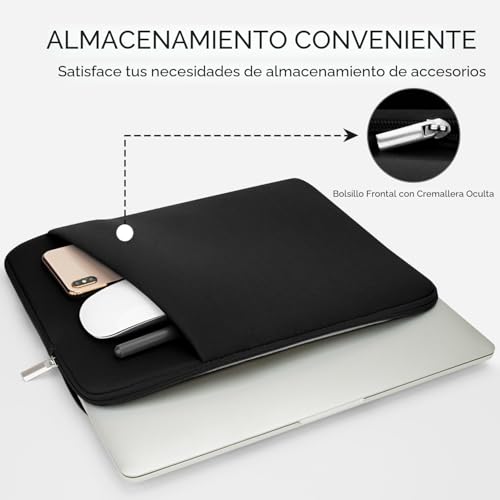HEDUGO Funda para Portátil con Bolsillo para Accesorios con Cremallera Compatible con MacBook Air/Pro de 15 a 16 Pulgadas Funda Ordenador Portatil Acolchada para Portátil/Chromebook de 15”a 16”,Negro - imagen 2