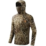 Palmyth Hunting Hoodie with Mask for Men Long Sleeve Sun Protection UV UPF 50+ Camo Fishing Shirts（Reed Shadow,XL）