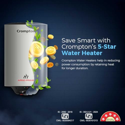 Image of Crompton Arno Prime 6-L, 5 Star Rated Storage Water Heater with Nano Polybond Technology, Anit-Scale Heating Element and Advanced 3 Level Safety (White)