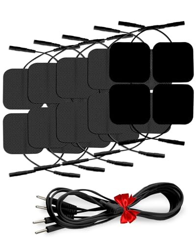Image of TENS Unit Electrode Pads (20PCS) with Free 1 /4 Wire Cable - Universal 2x2 Replacement Pads for TENS EMS Muscle Stimulator - Compatible with TENS 7000 /3000, AUVON, Belifu, AVCOO, Neocarbon, TENKER