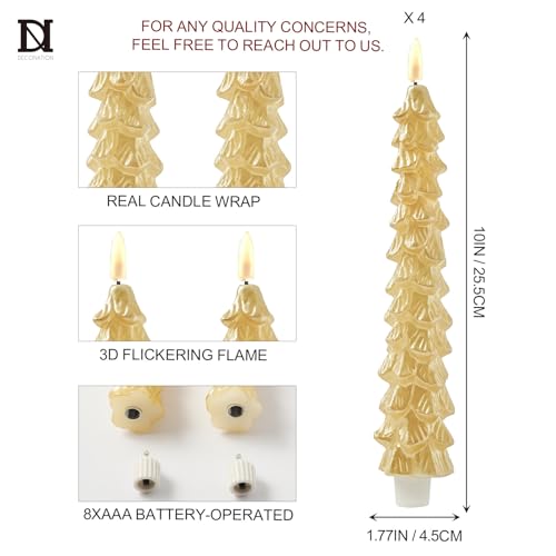 DN DECONATION 4PCS Flameless Christmas Tree Candles with Remote, LED Christmas Flameless Taper Advent Candles Battery Operated, Gold Tree Shaped Fake Candle Sticks for Table Decor Window Decorations by DN DECONATION - Image 3