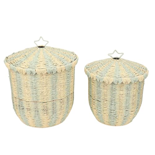 Sorandy Decorative Wicker Basket with Lid, 2 Pack Laundry Hamper, Blanket Storage, Toy Bin for Living Room, Bedroom, Ideal for Woman Clothes Organization