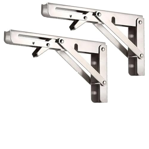 Linypa66 White 14Inch Folding Shelf Brackets 2Pcs Folding Bracket For Shelf Table Desk Heavy Duty Floating Triangle Brackets Collapsible Shelves Wall Mounted(White 14Inch)