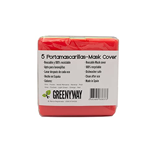 Greenyway Pack 5 Porta mascarillas Gris, Fucsia, Verde Manzana, Naranja y Roja