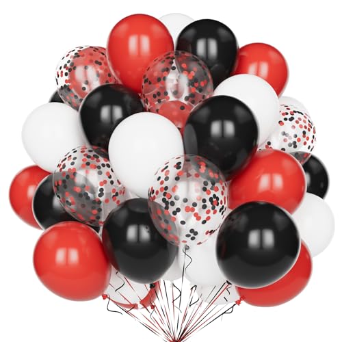 Ballons Rouge Noir Blanc, 60 Pcs 12 Pouces - Fête Rouge Noir Blanc Mat avec Ballons Latex Hélium Confettis Rouges et Noirs pour Décoration Fête Thème...