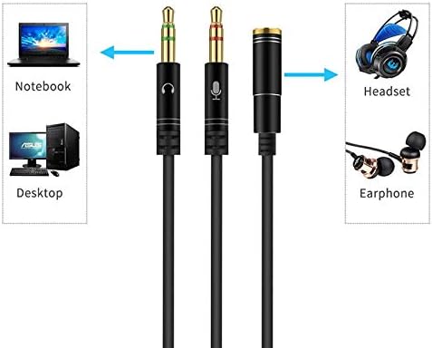 VJK Headphone Mic Splitters Cable, CTIA Standard 3.5mm Female to 2 Dual 3.5mm Male Audio Mic Splitter Cable Gold Plated Adapter Fits for PC/Adapter/Speaker/Laptop Desktop/PS4/Xbox/Gaming