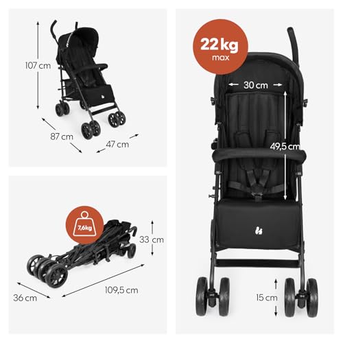 hauck Fold N Care Carrito Bebé Ultraligero - Silla de Paseo para Niños desde 6 Meses hasta 22 kg - 7,6 kg Compacta - Reclinable - Protección Solar UV 50+ - Cesta XL - Negro - imagen 3