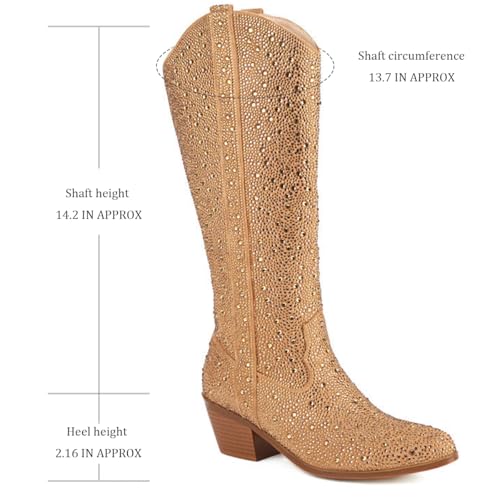 Women's Rhinestone Boots Wide Calf Cowgirl Boots Western Mid Calf Pointed Toe Boots Lightweight Fashion Trendy Chunky Stacked Heel Sparkly Side Zipper Boots4