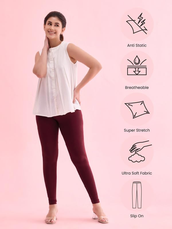 Image of GO COLORS Soft Cotton Stretch Ankle Length Leggings for Women | Breathable