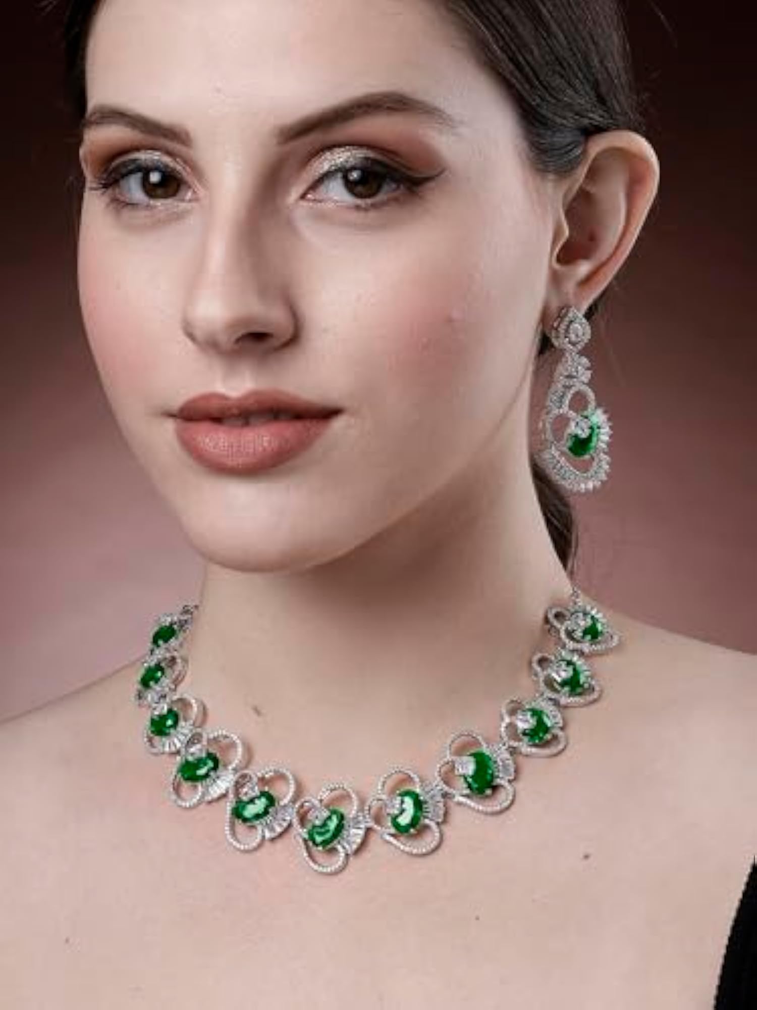 Green Cubic Zirconia Stone Studded Jewellery Set for Women