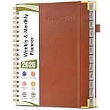 2026 Planner, Hardcover Leather Weekly and Monthly Planner, January 2026 - December 2026, Spiral Yearly Agenda Organizer Book 2026 with Tabs, Daily Calendar Planners for School Work Home, A4 (8.5' x 11'), Brown