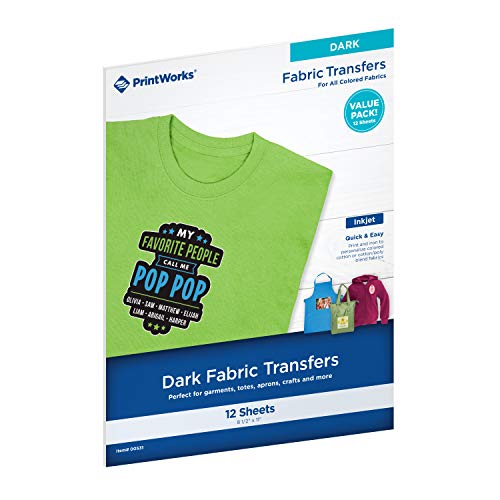Printworks Dark Fabric Transfers, for All Colored Fabrics, Value Pack, 12 Sheets, Inkjet