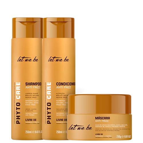 Let Me Be, Kit Phyto Care uso diario, Champú Antiencrespamiento Phyto Care, Acondicionador con aceite de argán, macadamia, aguacate, manteca de karité, Mascarilla Antiencrespamiento | 2x250ml y 250g