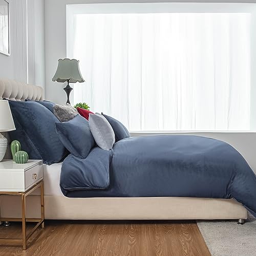 Soifox Winter Flanell bettwäsche 135 x 200 - Marineblau Flauschige und warme Cashmere Touch Bettbezug + Kissenbezug 80x80 cm mit Reißverschluss