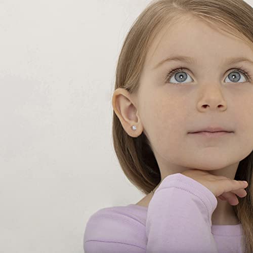 925 Sterling Silver Cubic Zirconia Heart-Shaped Solitaire Stud Girl's Earrings with Safety Push Back Locking 4mm- Excellent For Baby Girls, Toddlers & Young Girls- Best For Kids With Sensitive Ears2