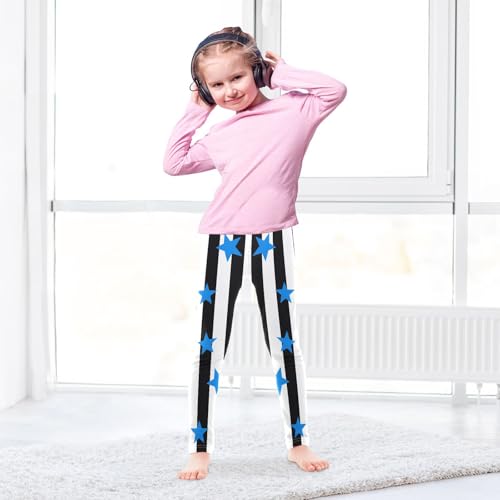 Blue Stars Stripe Girls Leggings Soft Stretch Workout Yoga Dance Pants for Kids Casual Tights4