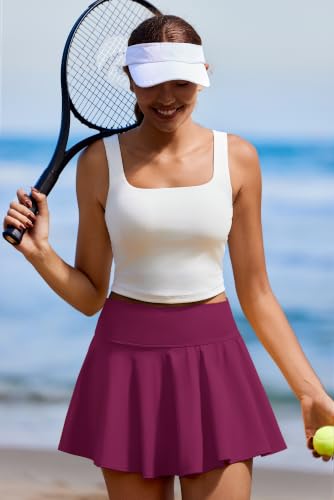 Image of PINSPARK Womens Tennis Skirt Pleated Athletic Skirts with Pockets Shorts High Waisted Golf Skort for Workout Pickleball