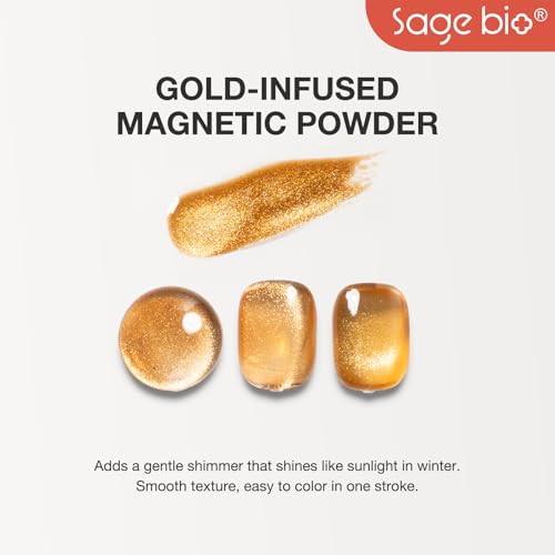 SAGEBIO Autumn Maple Collection 15ml Cat Eye Gel Nail Polish – Gold Magnetic Powder, Professional Home Manicure Kit with Magnet Stick, Long-Lasting Shine, C070 — view 4