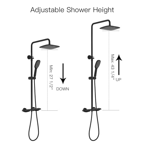 RBROHANT Matte Black Exposed Shower System with Brass Thermostatic Shower Valve, Exposed Shower Faucet Set with Height Adjustable 10 Inch Shower Head and Dual Function Handheld, Wall Mounted, RB0839