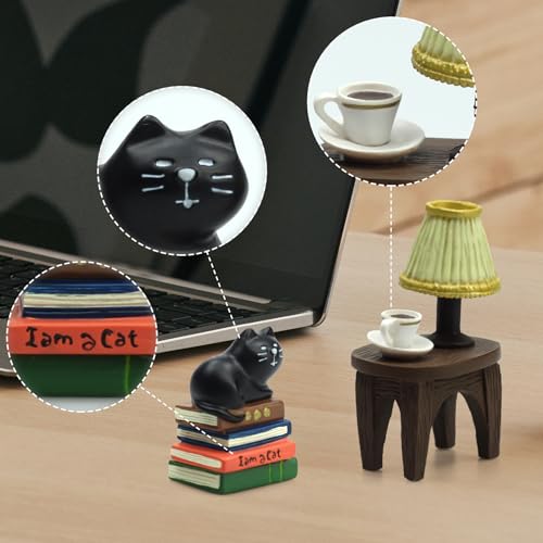 image for RAQWI Cute Mini Cat on Books Figurine Resin Cat for Office, Home Decor