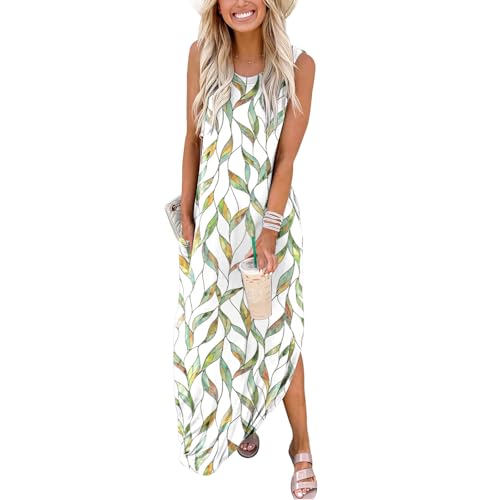 Image of FANDEE Women's Casual Summer Loose Sunresses Long Dresses Sleeveless Split Maxi Beach Dress with Pockets