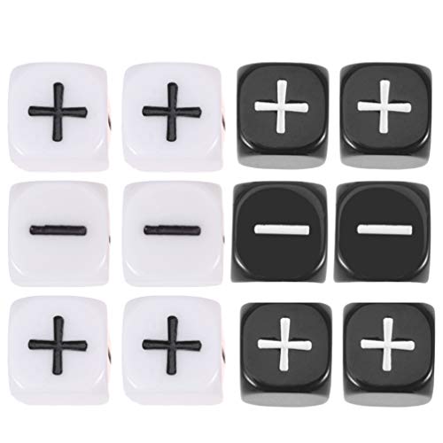 TOYANDONA 12 Pezzi 6 Lati Taglia Meno Simbolo Più Dadi in Acrilico Dadi Gioco per Ktv Bar Ristorante Casino Party Favors Supplies (Nero Bianco)