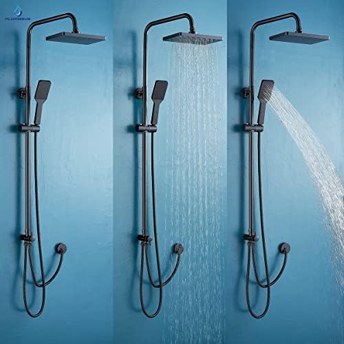 Plumbsys Black Shower Set, Brass Valve Shower Kit, 10 inch Rectangle Rain Shower, Handshower with Automatic Cleaning, 1.5m Shower Hose, Stainless Steel Shower Bar, Suitable for DIY