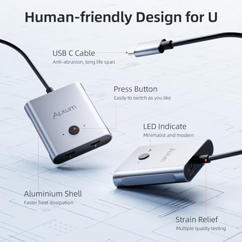 Selector conmutador USB C KVM bidireccional 2 en 1 con transferencia de datos a 10Gbps 5