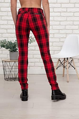 Rot-Schwarz Karierte Damenhose