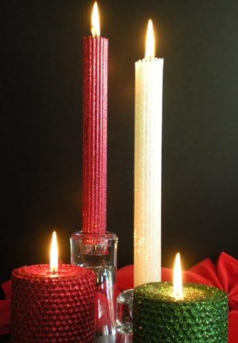 50 Hour-4 Inch Natural Beeswax Hybrid Pillar Glitter Candle, Ruby Red Color