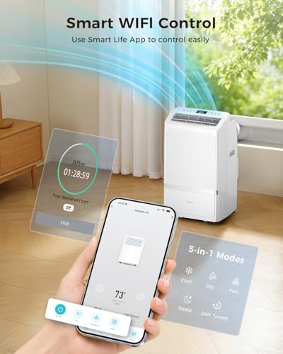 Image of Portable Air Conditioners, 16000 BTU AC Cools up to 800 Sq Ft, Quiet 40 dB Free Stand Portable AC with Drainage-Free Cooling /Fan /Dehumidifier, Sleep Mode, APP&Remote Control, Installation Kit