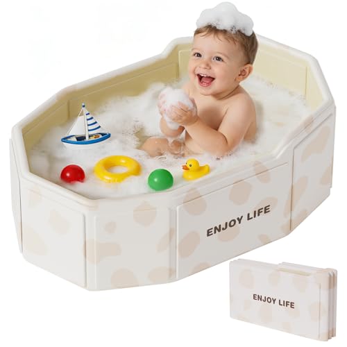 Xynzanic Foldable Baby Bath Collapsible Baby Bathtub 3M-8Y Portable Travel Baby Bath Tub with Non-Slip Base Pop Up Folding Newborn Toddler Shower Tub Space Saving White
