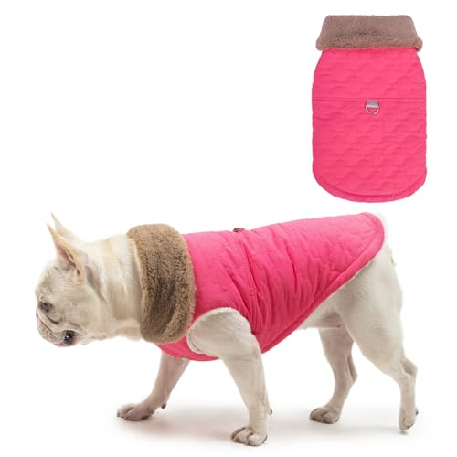 Image of BEAUTYZOO Warm Dog Puffer Jacket Vest, Dog Winter Coat with Harness, Rose L
