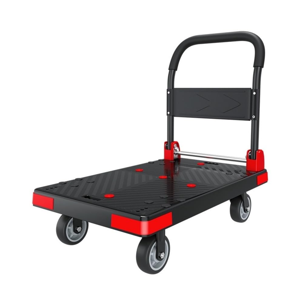 Handcart Multi-purpose Flatbed Trolley With 5-inch Silent Wheels Foldable Transport(Red)