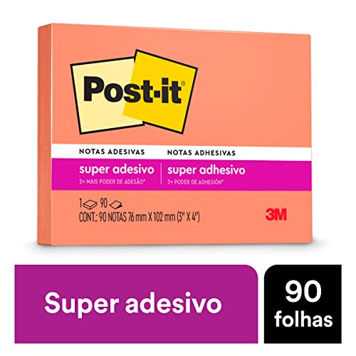 Post-it, 3M, Post-It, Bloco de Notas Adesivas, 76 mm x 102 mm, 90 folhas - Damasco