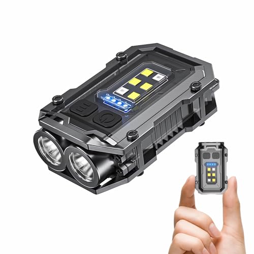 BoomFun Clip on Flashlight, Rechargeable Mini EDC Keychain Flashlight, Compact Pocket Light for Night Work, Running, Walking, Camping, Fishing, Hiking, Dog, USB C Charging Warning Flash Light